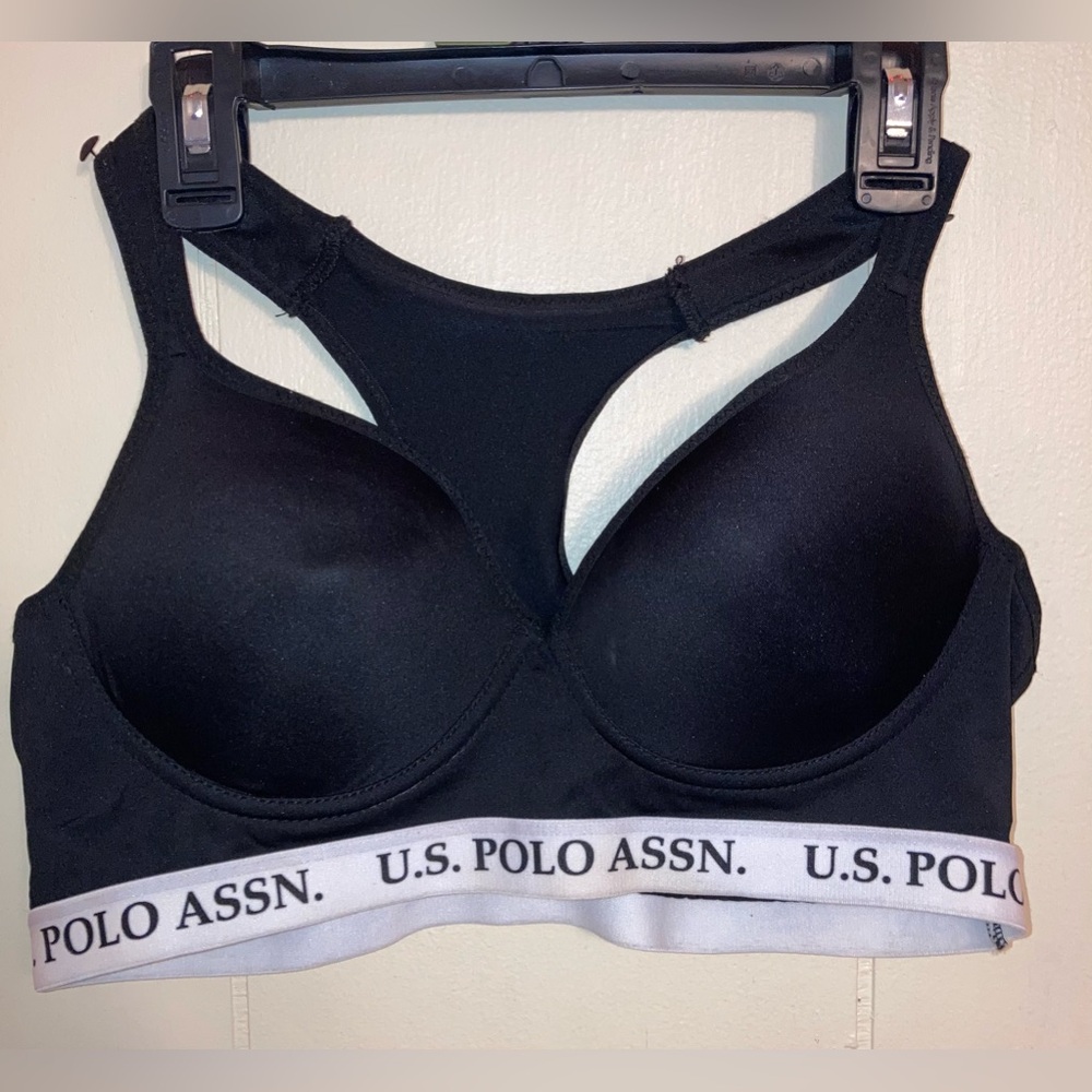 NWOT US POLO ASSN Black Athletic Sports Bra XL